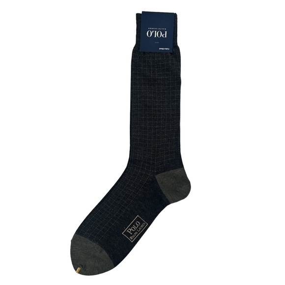 POLO Ralph Lauren Cotton Blend Dark Grey Checkerd Socks NWT - Picture 1 of 6